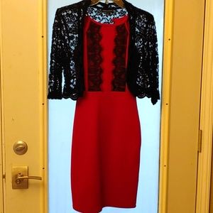 Red dress with black lace jacket size small